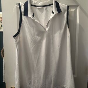 Sleeveless White and Navy Women's Polo Top